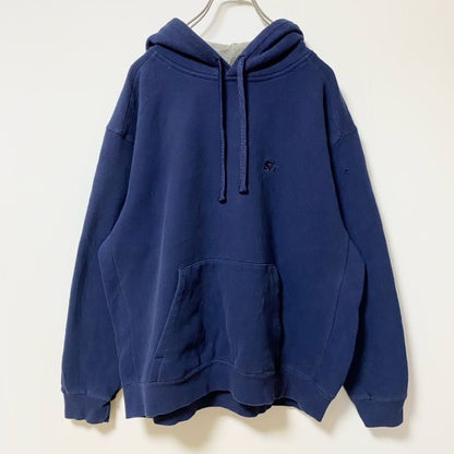 古着 used　STARTER スターター　長袖ワンポイントロゴ刺繍パーカー　フーディー　ノームコア　シンプル　ネイビー　Lサイズ