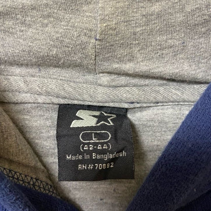 古着 used　STARTER スターター　長袖ワンポイントロゴ刺繍パーカー　フーディー　ノームコア　シンプル　ネイビー　Lサイズ