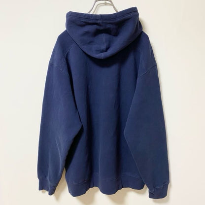 古着 used　STARTER スターター　長袖ワンポイントロゴ刺繍パーカー　フーディー　ノームコア　シンプル　ネイビー　Lサイズ