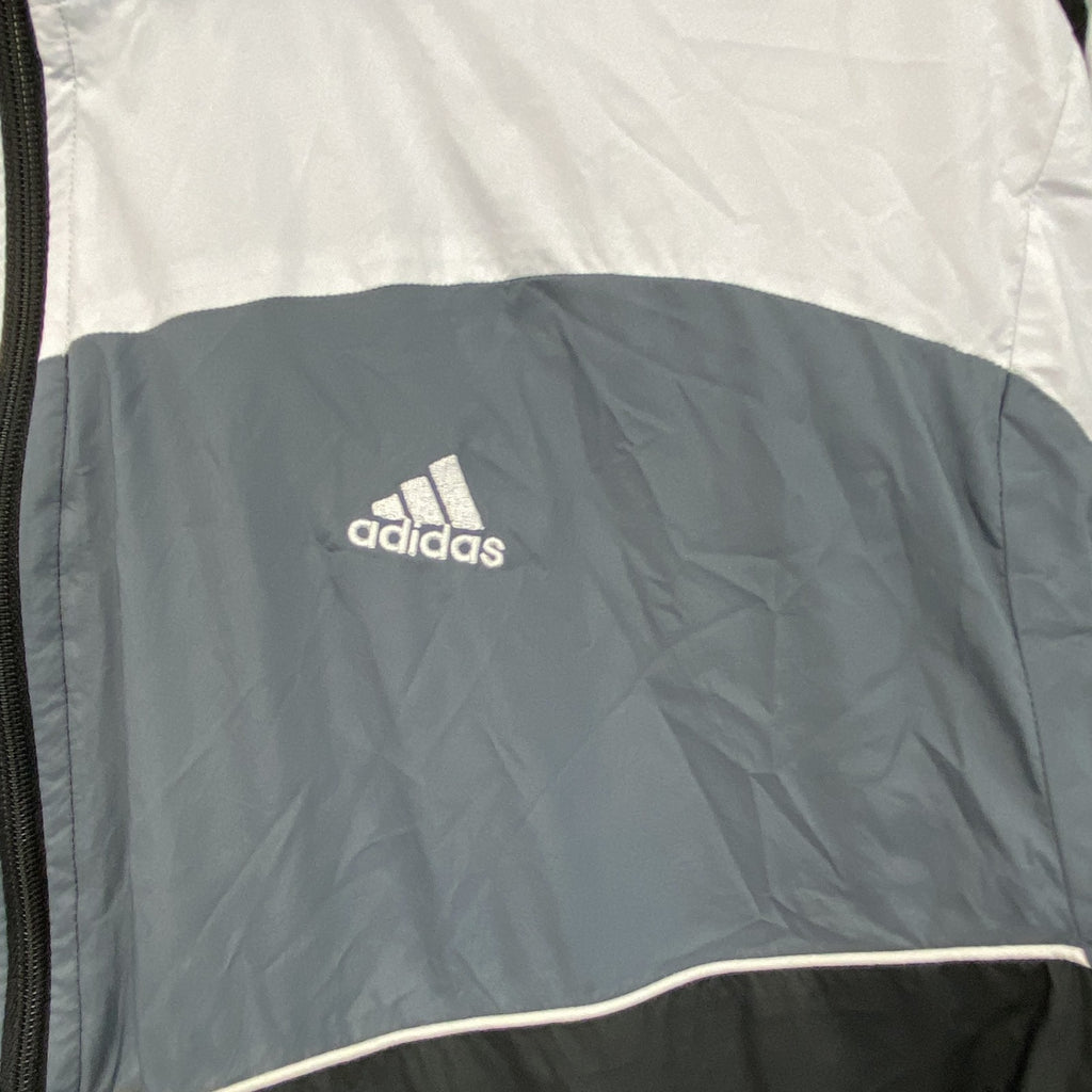 adidas　アディダス　フルジップナイロンジャケット　フーディ　白　黒　グレー　Lサイズ