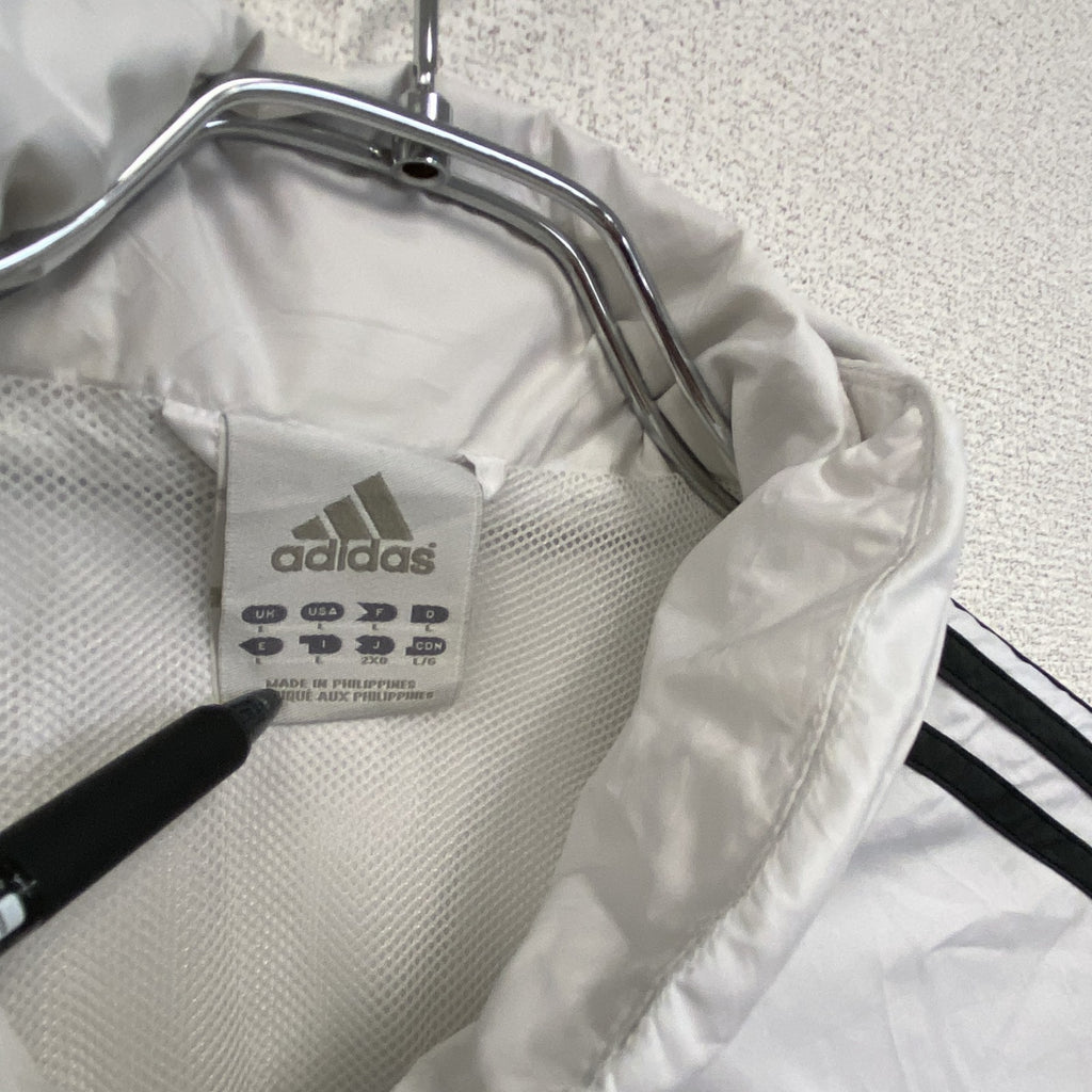 adidas　アディダス　フルジップナイロンジャケット　フーディ　白　黒　グレー　Lサイズ
