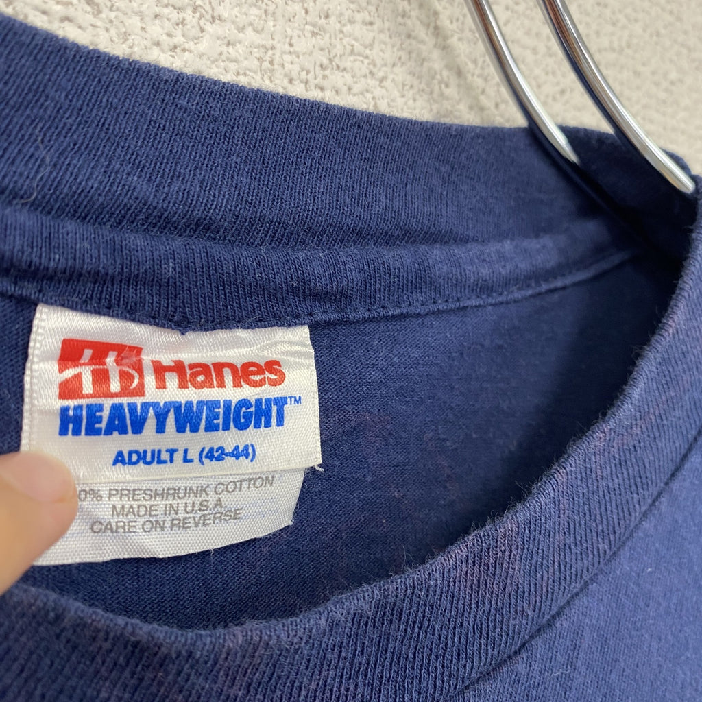 90s　Hanes　ヘインズ　半袖プリントTシャツ　ヴィンテージ　シングルステッチ　紺　ネイビー　Lサイズ