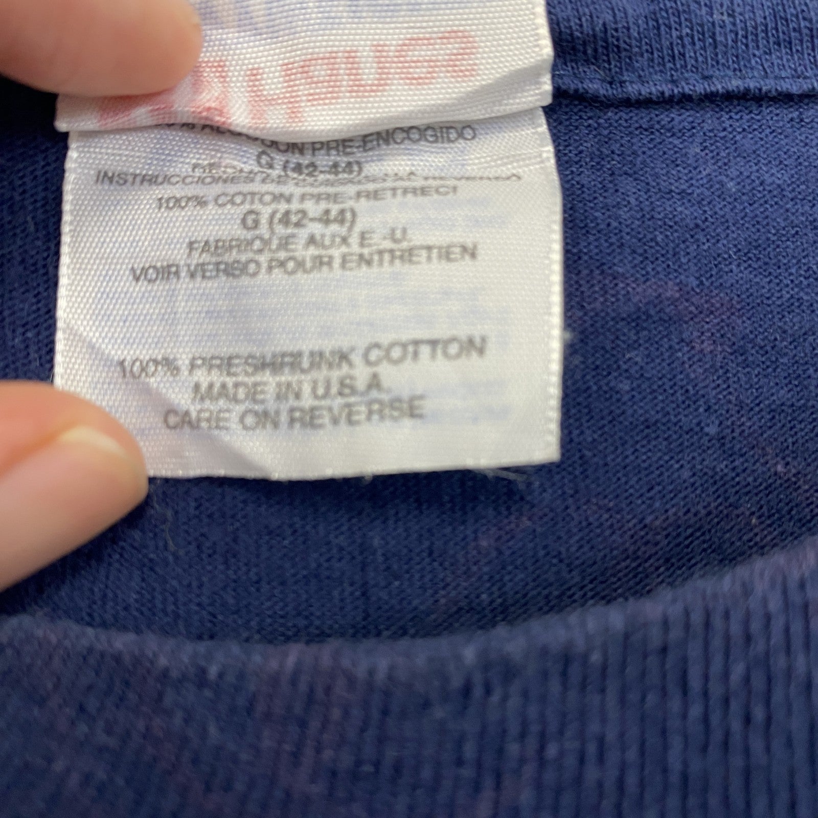 90s　Hanes　ヘインズ　半袖プリントTシャツ　ヴィンテージ　シングルステッチ　紺　ネイビー　Lサイズ