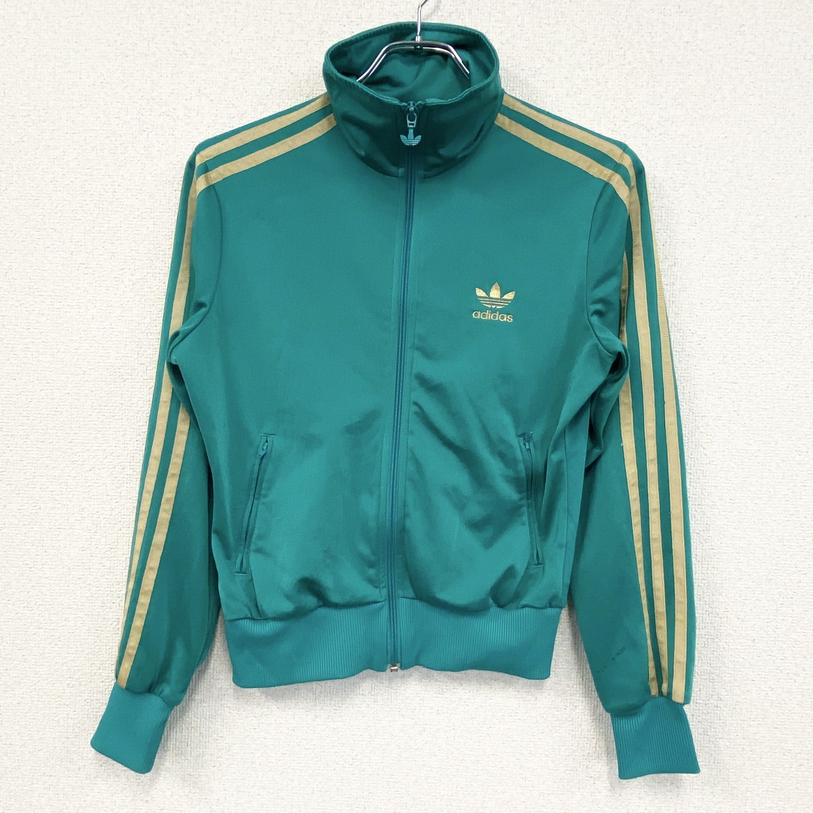 adidas　アディダス　フルジップトラックジャケット　ロゴプリント　緑　グリーン　36