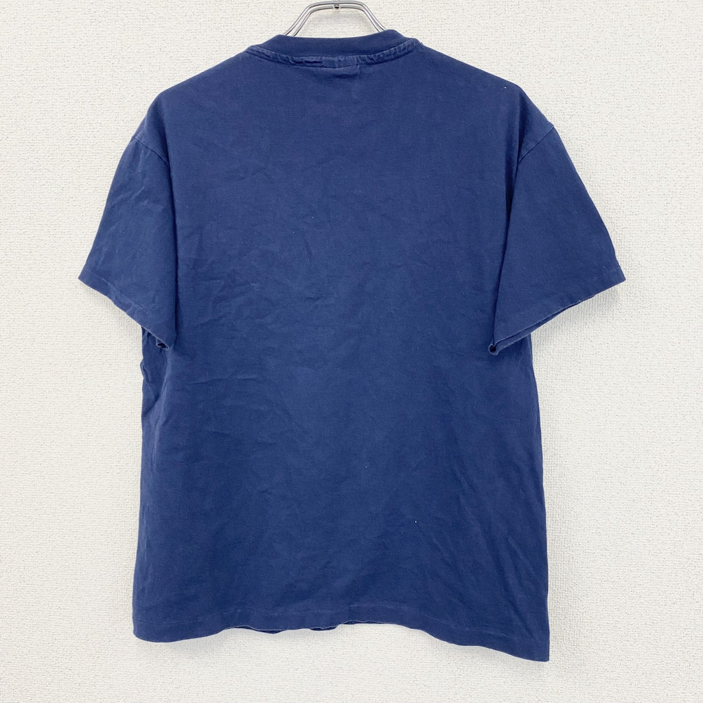 90s　Hanes　ヘインズ　半袖プリントTシャツ　ヴィンテージ　シングルステッチ　紺　ネイビー　Lサイズ