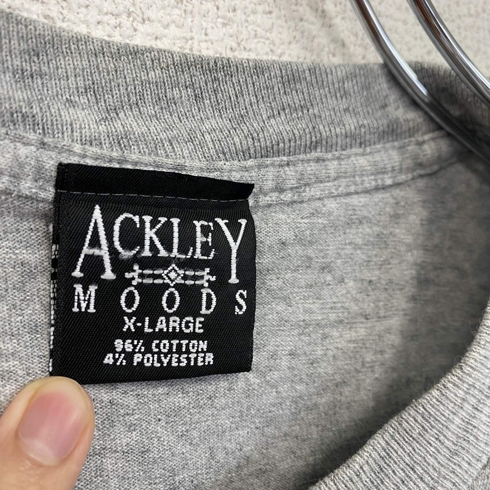 90s　ACKLEY MOODS　半袖プリントTシャツ　ヴィンテージ　シングルステッチ　灰色　グレー　XLサイズ