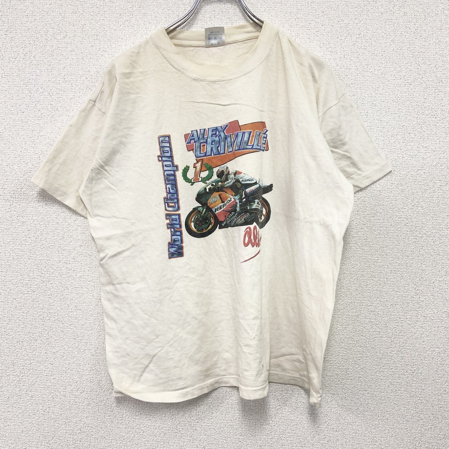 90s～　Cosmos Blue　半袖プリントTシャツ　アレックスクリビ―レ　白　ホワイト　XLサイズ