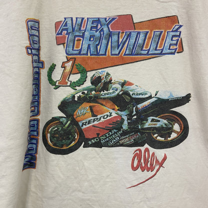 90s～　Cosmos Blue　半袖プリントTシャツ　アレックスクリビ―レ　白　ホワイト　XLサイズ