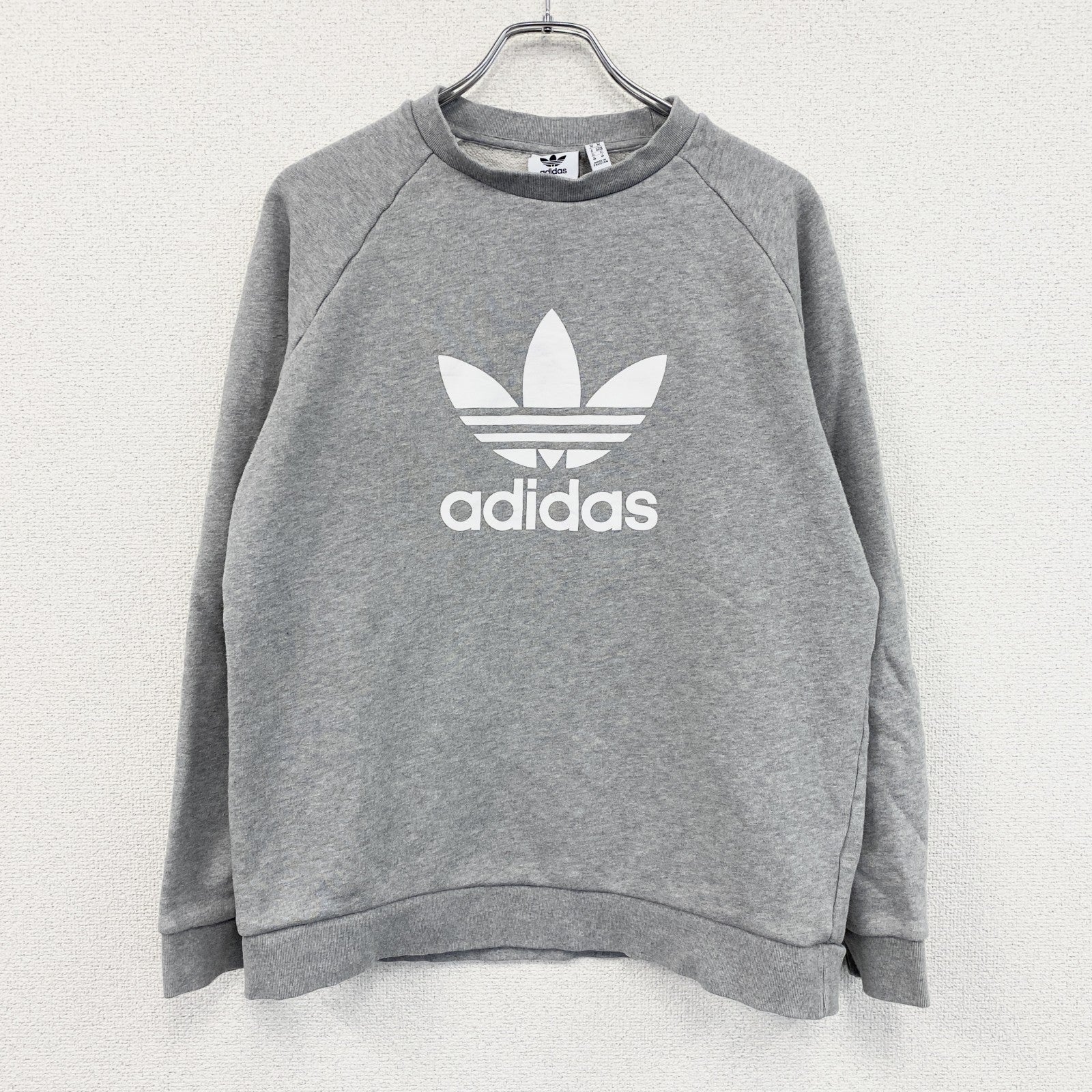 adidas　アディダス　スウェット/トレーナー　ラグランスリーブ　トレフォイルロゴ　デカロゴ　グレー　Oサイズ