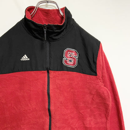 古着 used　Adidas アディダス　長袖フルジップフリースジャケット　赤　レッド　ロゴ刺　NC STATE　Mサイズ