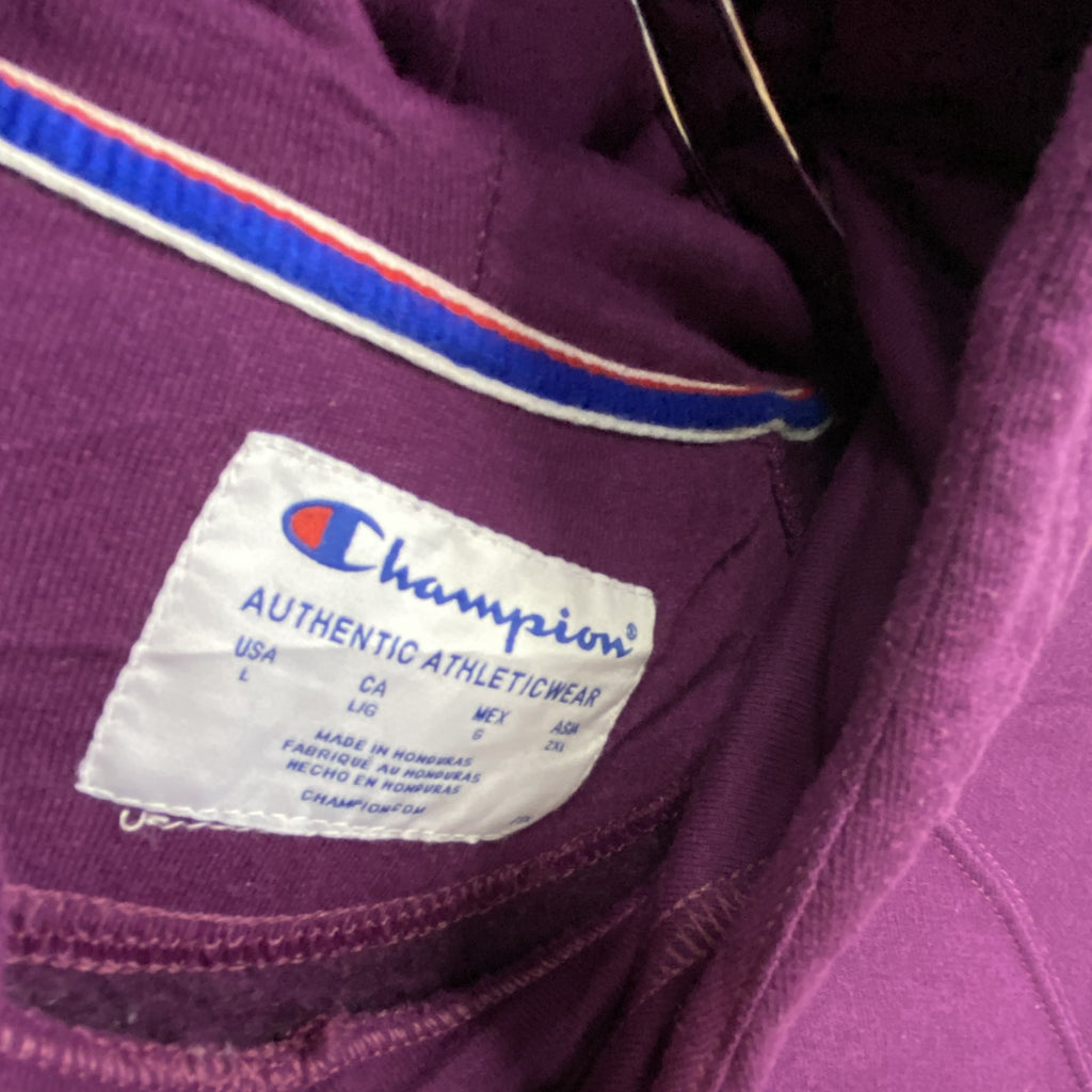 champion　チャンピオン　スウェットパーカー/フーディ　ラグランスリーブ　ワッペン　現行　紫　パープル　Lサイズ