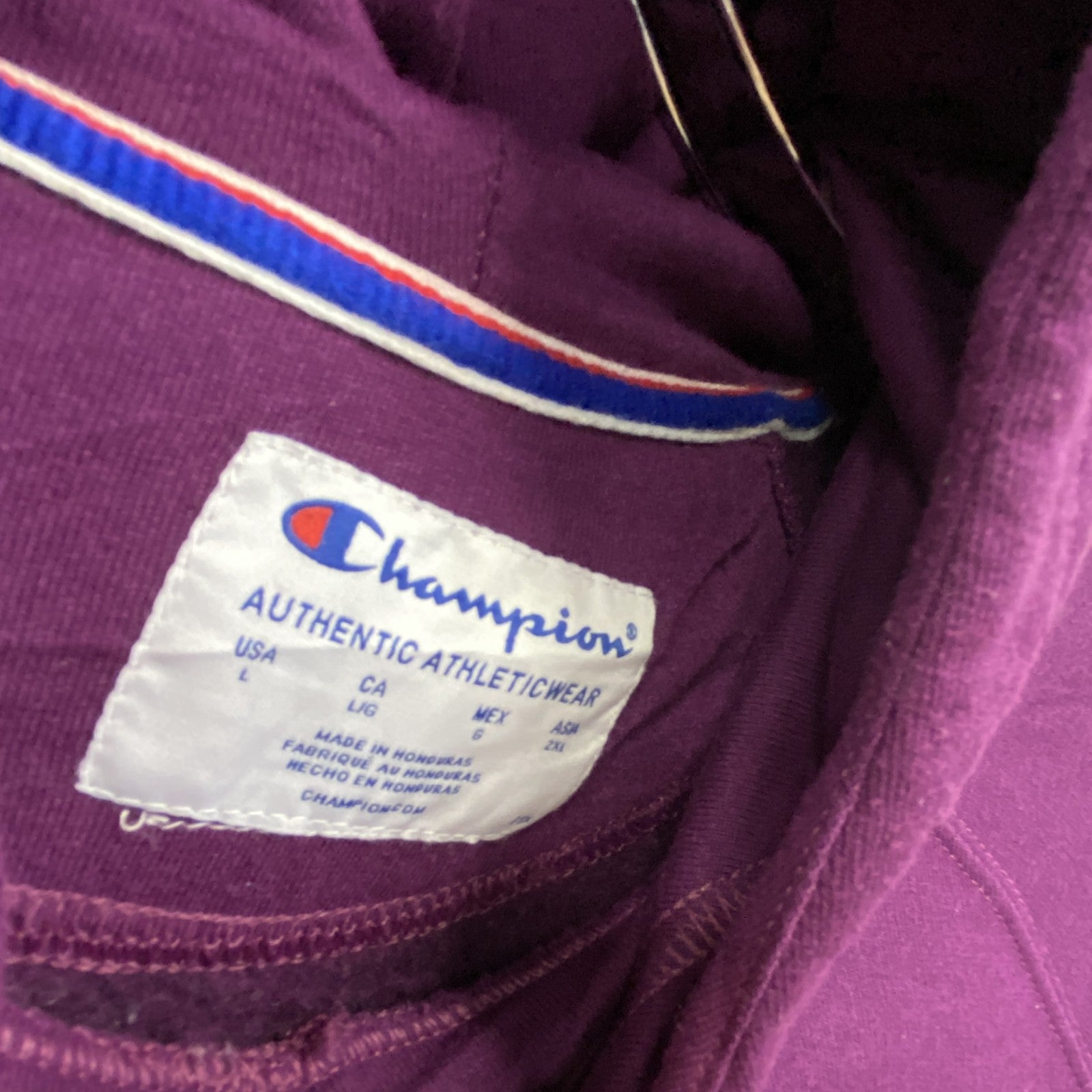 champion　チャンピオン　スウェットパーカー/フーディ　ラグランスリーブ　ワッペン　現行　紫　パープル　Lサイズ