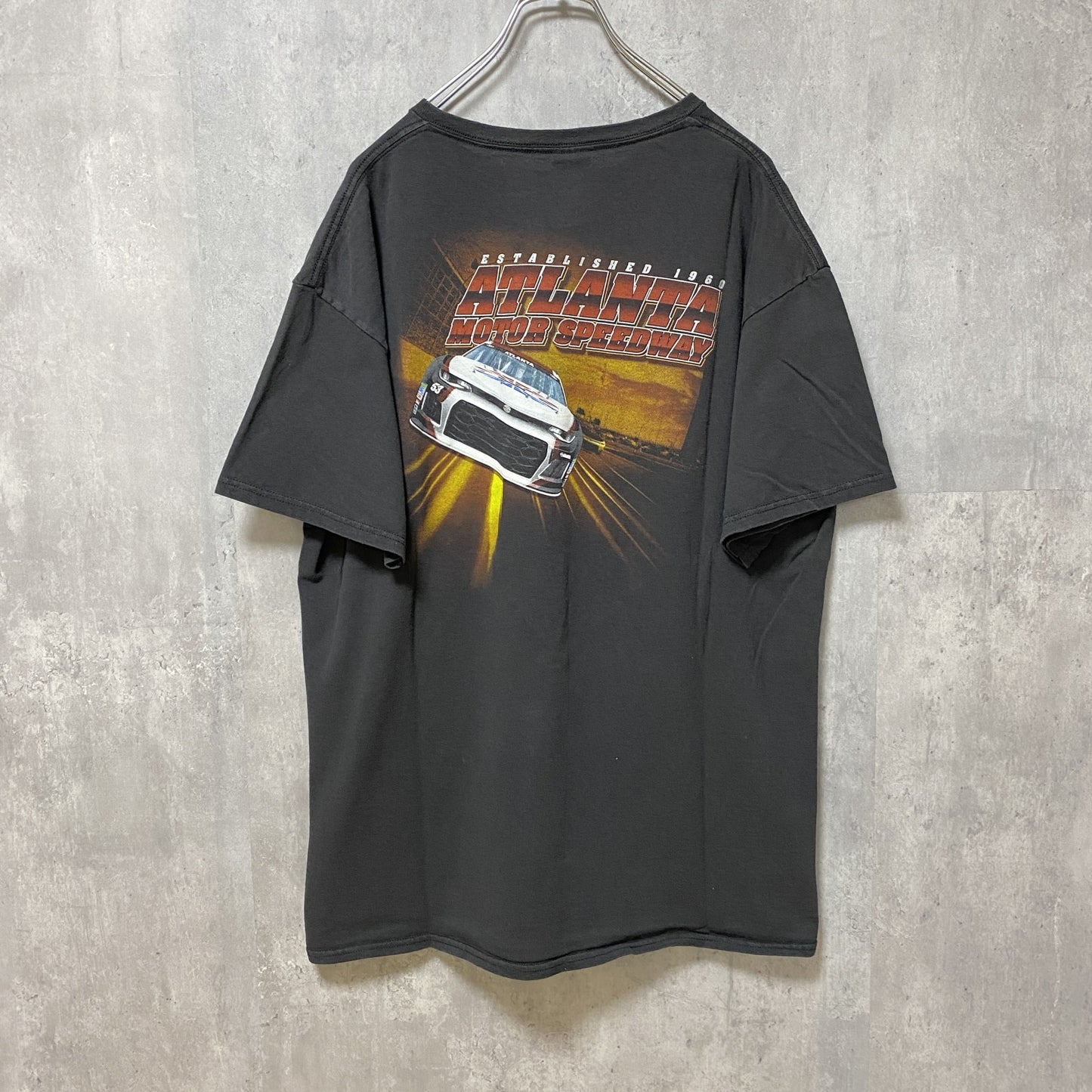 古着 used　ATLANTA MOTOR SPEEDWAY　半袖バックプリントTシャツ　黒　ブラック　レーシングカー　XLサイズ