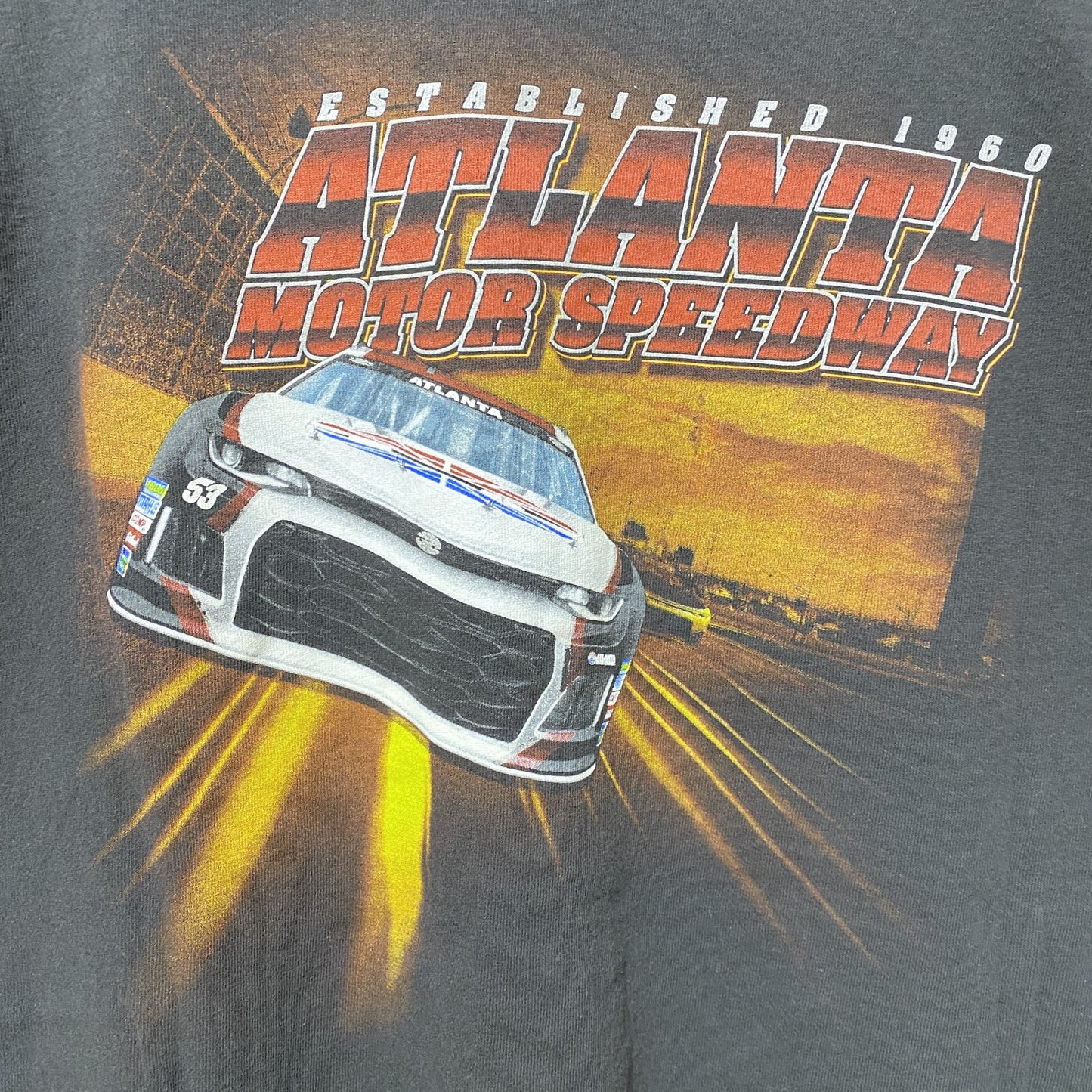古着 used　ATLANTA MOTOR SPEEDWAY　半袖バックプリントTシャツ　黒　ブラック　レーシングカー　XLサイズ