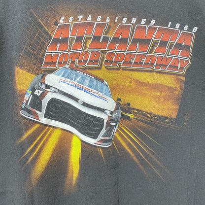 古着 used　ATLANTA MOTOR SPEEDWAY　半袖バックプリントTシャツ　黒　ブラック　レーシングカー　XLサイズ
