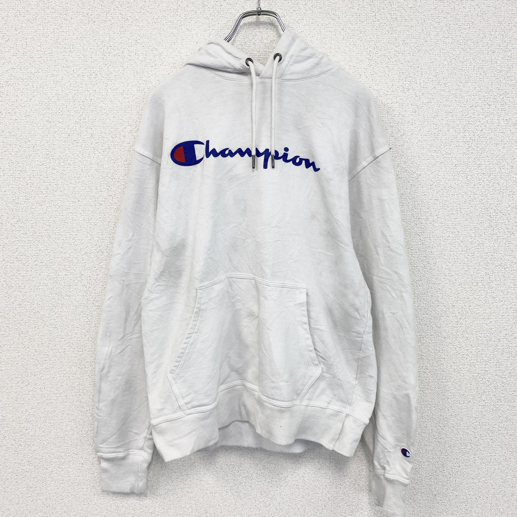 champion　チャンピオン　スウェットパーカー/フーディー　デカロゴ　刺繍ロゴ　ビッグシルエット　現行　白　ホワイト　Mサイズ