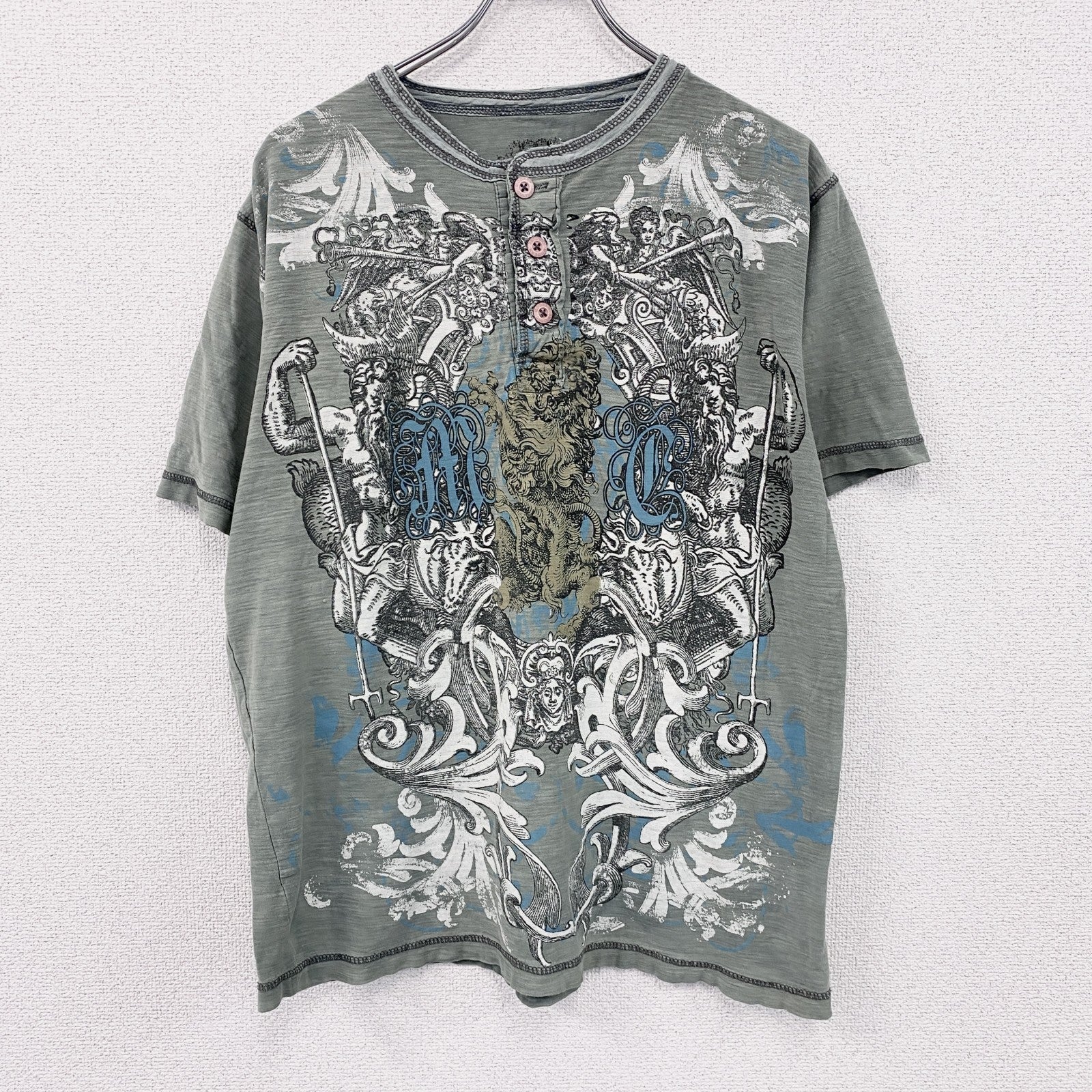 Modern Culture　半袖Tシャツ　ヘンリーネック　アート　fairy grunge　緑　グリーン　Lサイズ