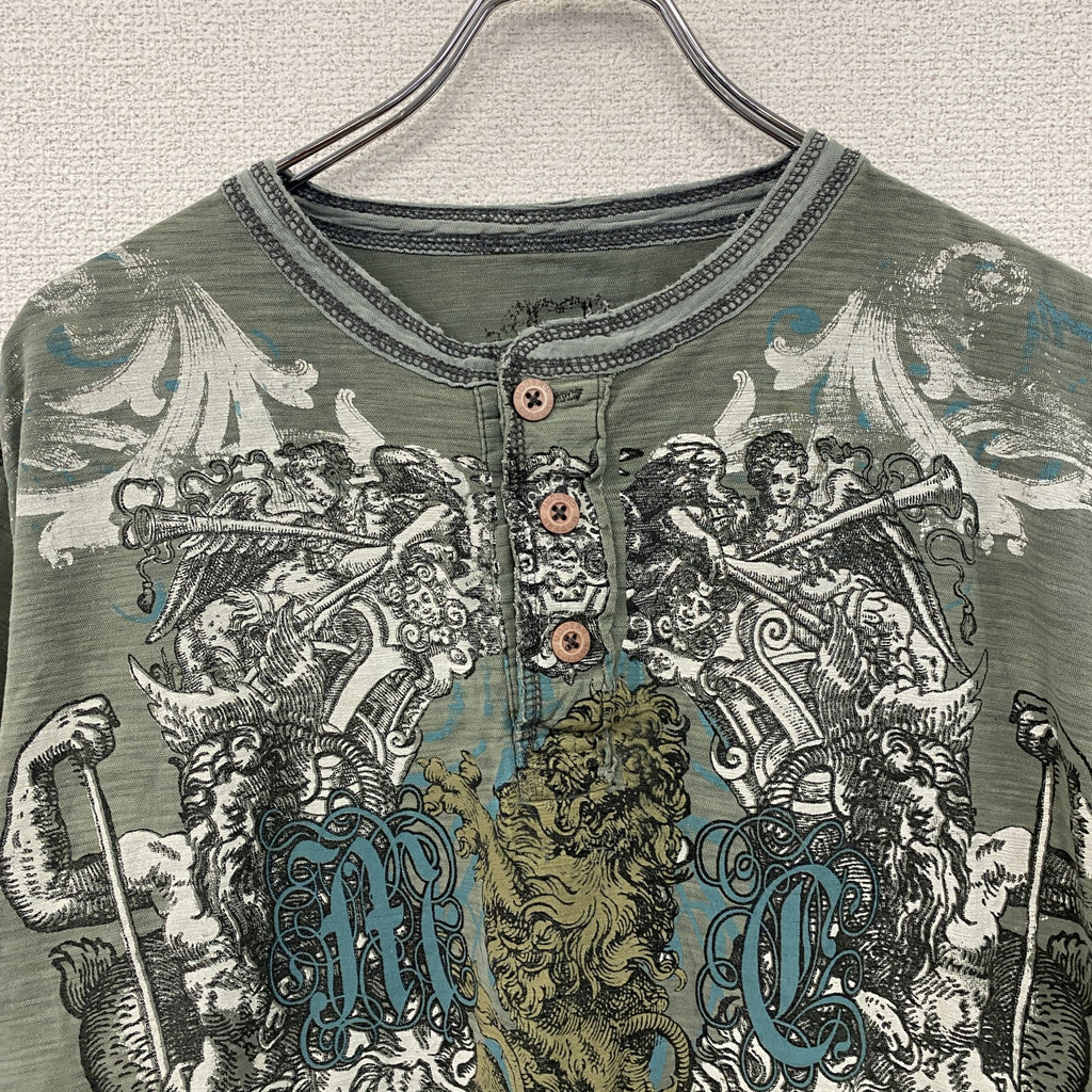 Modern Culture　半袖Tシャツ　ヘンリーネック　アート　fairy grunge　緑　グリーン　Lサイズ