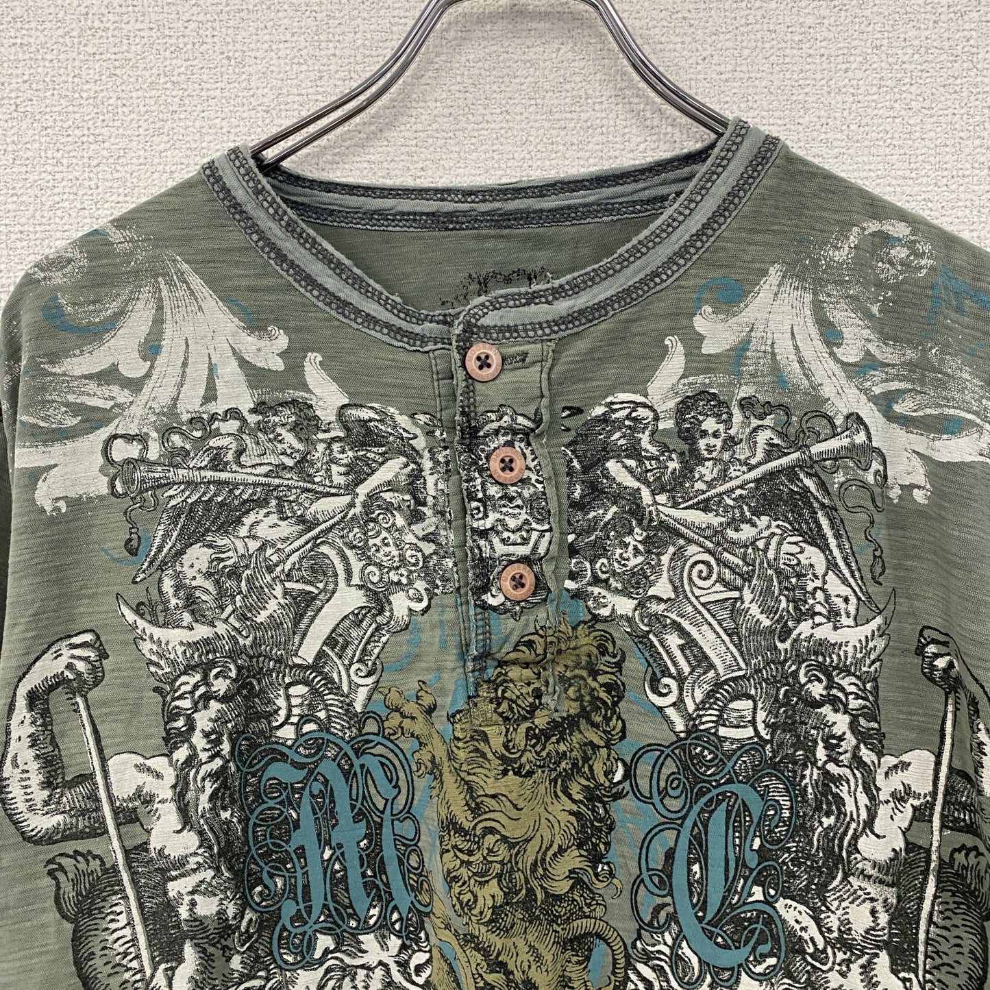 Modern Culture　半袖Tシャツ　ヘンリーネック　アート　fairy grunge　緑　グリーン　Lサイズ