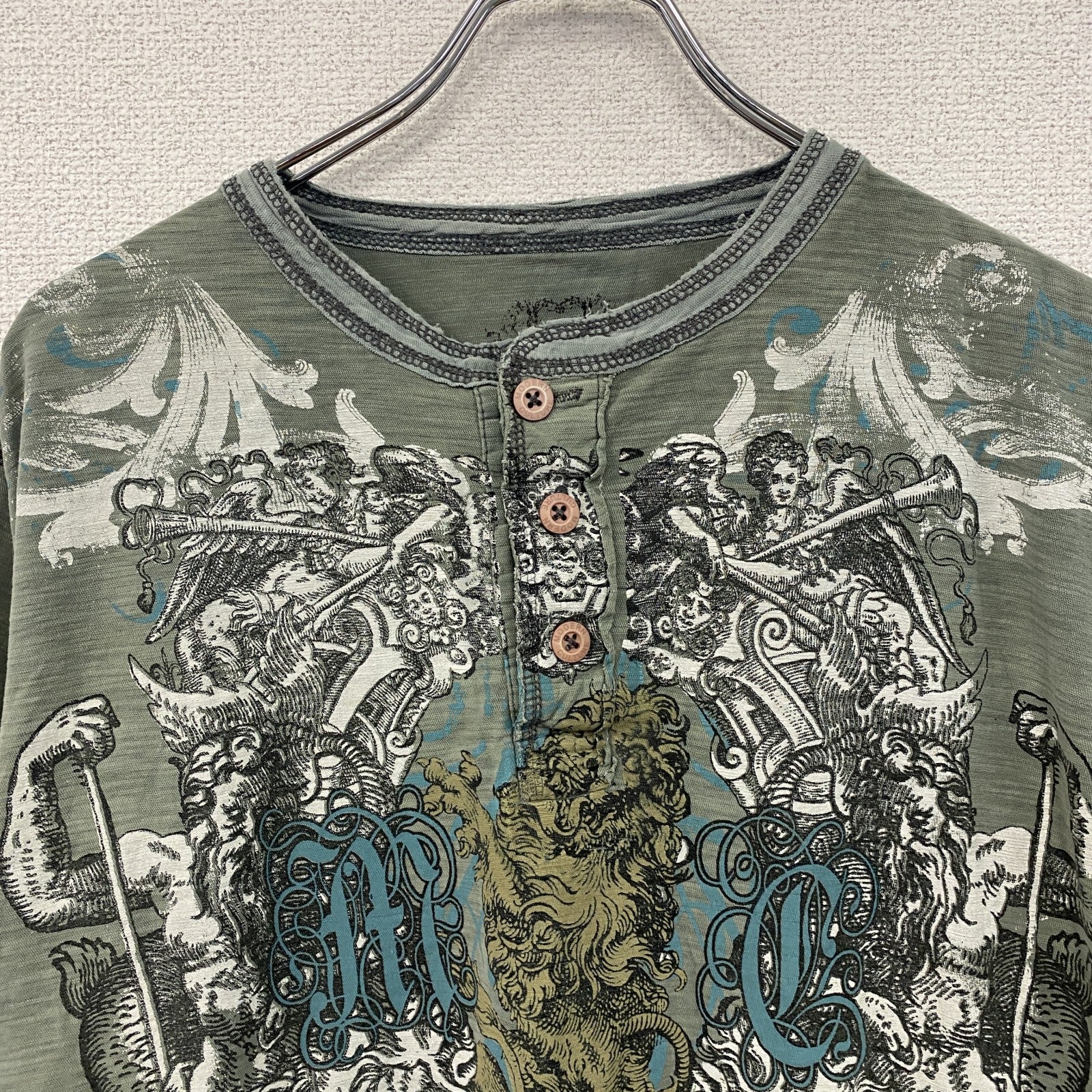 Modern Culture　半袖Tシャツ　ヘンリーネック　アート　fairy grunge　緑　グリーン　Lサイズ
