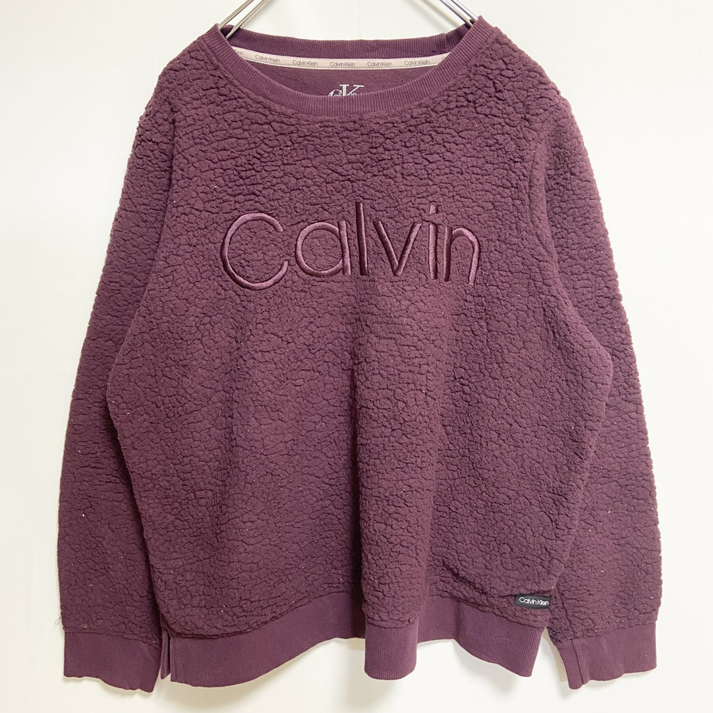 古着 used　Calvin Klein カルバンクライン　長袖ボアトレーナー　フリース　ピンク　ビッグロゴ刺　Mサイズ