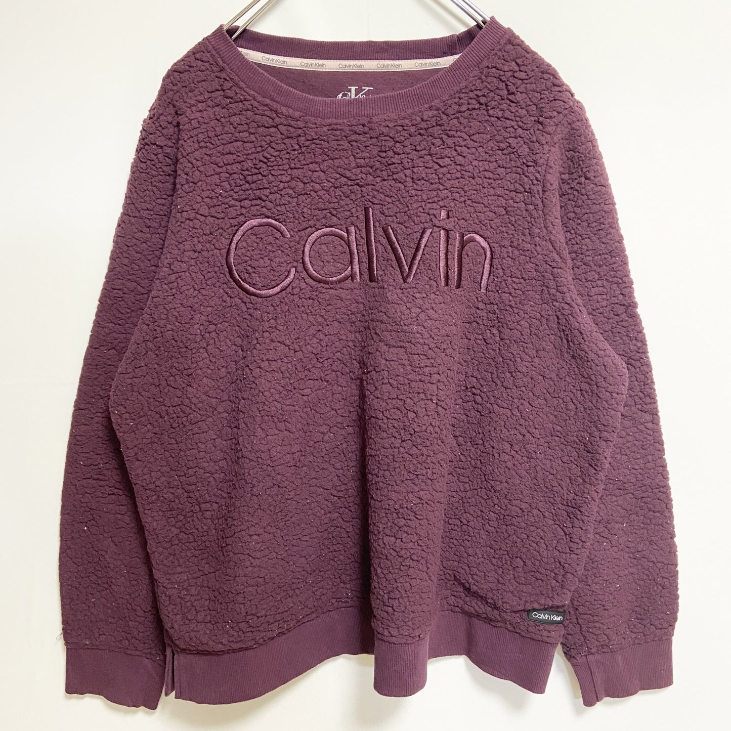 古着 used　Calvin Klein カルバンクライン　長袖ボアトレーナー　フリース　ピンク　ビッグロゴ刺　Mサイズ
