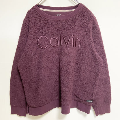古着 used　Calvin Klein カルバンクライン　長袖ボアトレーナー　フリース　ピンク　ビッグロゴ刺　Mサイズ