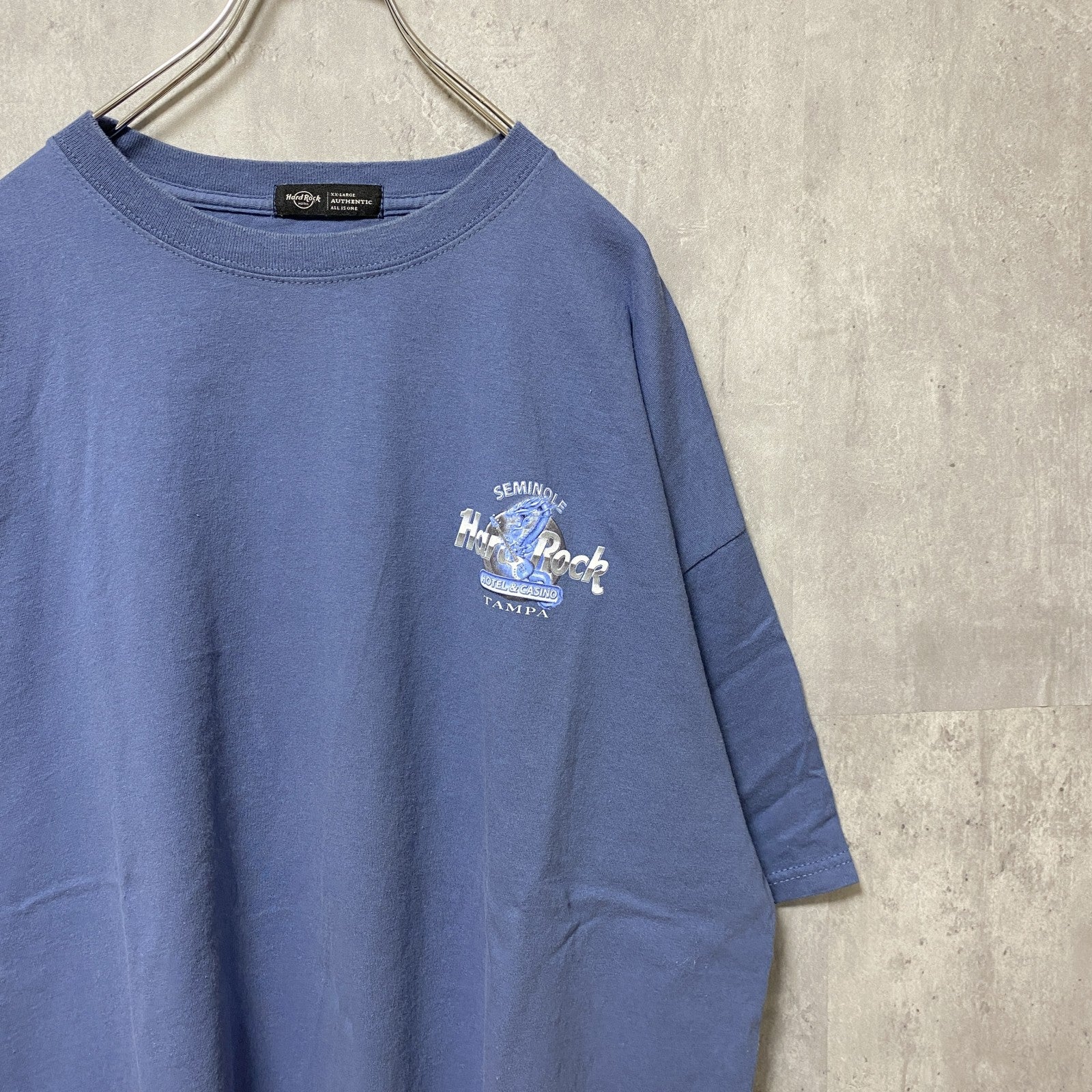 古着 used　Hard Rock HOTEL&CASINO　半袖バックプリントTシャツ　ワンポイント　ネイビー　紺　XXLサイズ