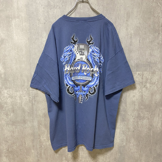 古着 used　Hard Rock HOTEL&CASINO　半袖バックプリントTシャツ　ワンポイント　ネイビー　紺　XXLサイズ