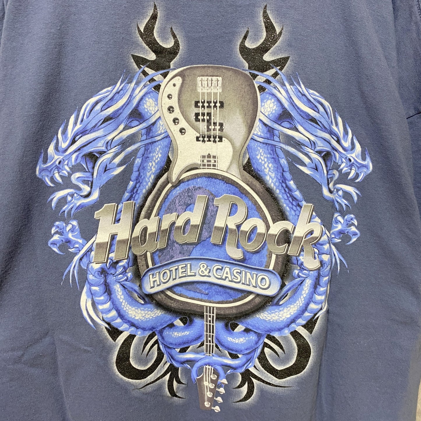 古着 used　Hard Rock HOTEL&CASINO　半袖バックプリントTシャツ　ワンポイント　ネイビー　紺　XXLサイズ