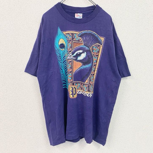 90s　Hanes　ヘインズ　半袖プリントTシャツ　シングルステッチ　ヴィンテージ　紫　パープル　XLサイズ