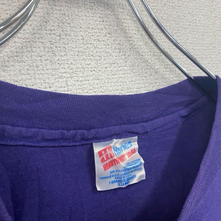 90s　Hanes　ヘインズ　半袖プリントTシャツ　シングルステッチ　ヴィンテージ　紫　パープル　XLサイズ