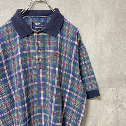 古着 used　90s　TWENTY X by Wrangler　ラングラー　半袖総柄ポロシャツ　ワンポイント刺繍　チェック柄　