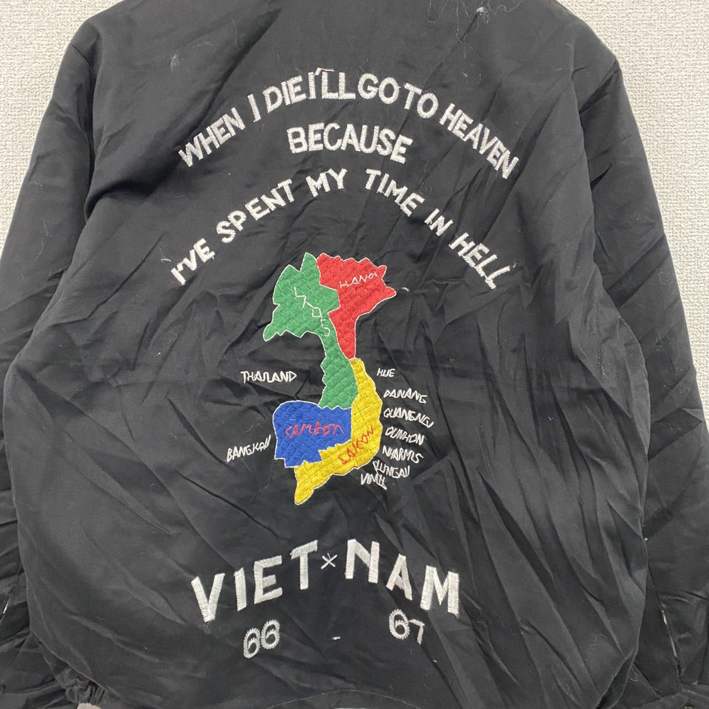 ベトジャン　ベトナムジャケット　スーベニアジャケット　ブルゾン　レプリカ　リメイク　刺繍　黒　ブラック　Lサイズ　