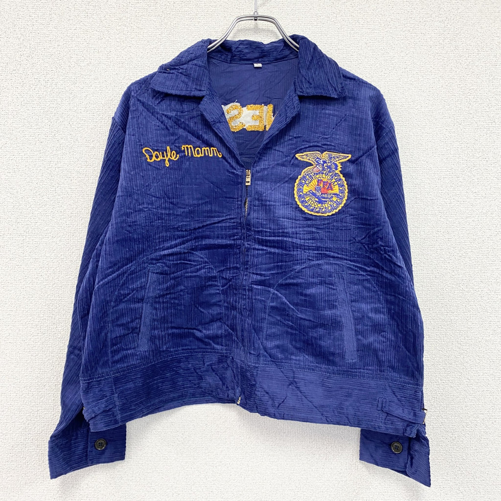 FFAジャケット　ファーマーズジャケット　コーデュロイジャケット　レプリカ　リメイク　刺繍　紺　ネイビー　Lサイズ