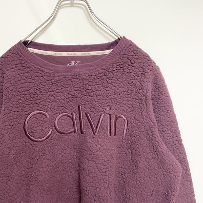 古着 used　Calvin Klein カルバンクライン　長袖ボアトレーナー　フリース　ピンク　ビッグロゴ刺　Mサイズ
