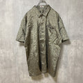 古着 used　雁　EUROPE　半袖総柄シャツ　幾何学模様　ネイティブ柄　光沢感　奇抜　個性的　レトロ