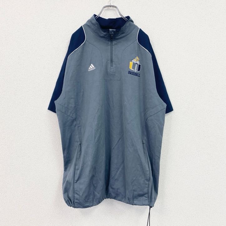 adidas　アディダス　半袖プルオーバージャケット　ハーフジップ　灰色　グレー　XLサイズ