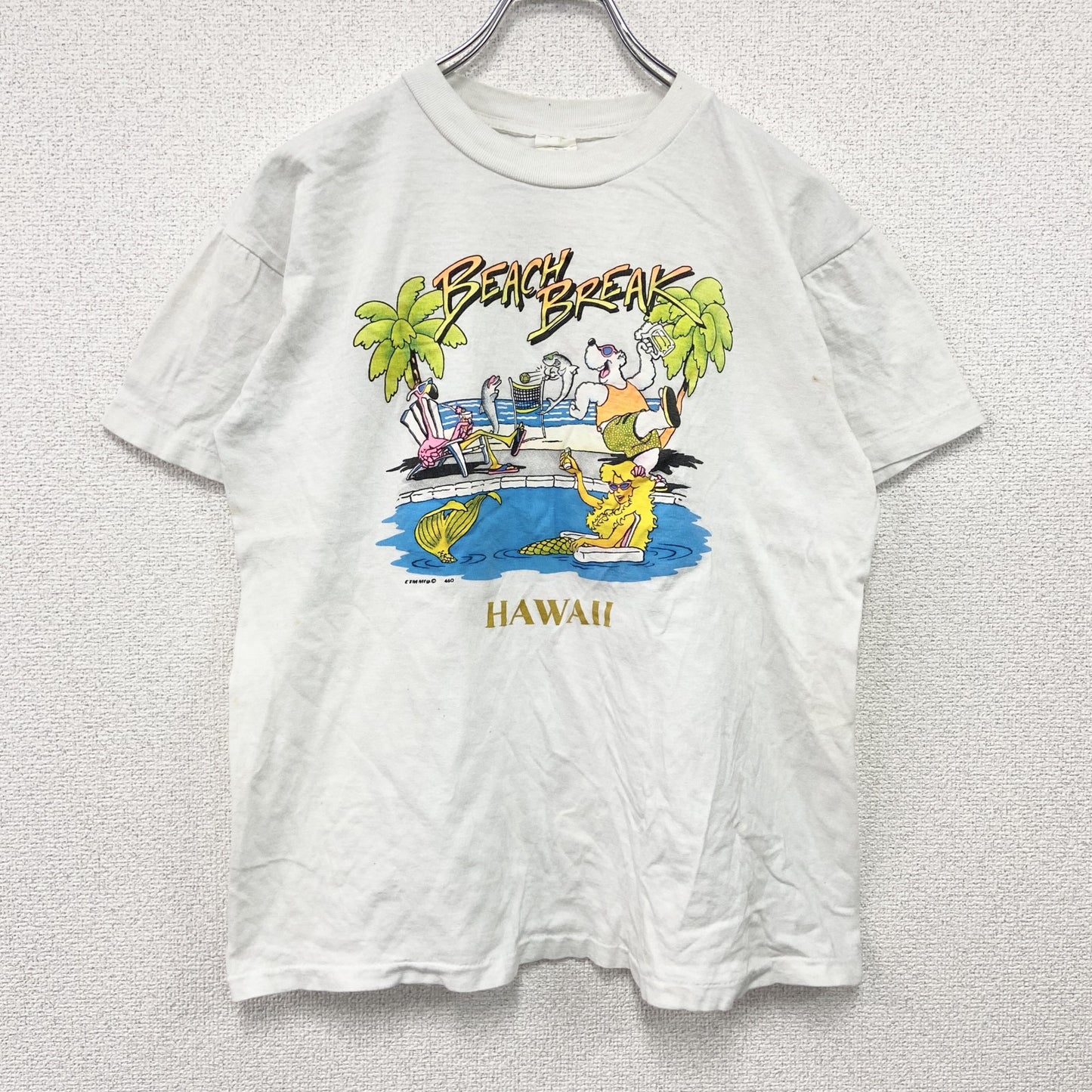 90s～　LESMORE　半袖プリントTシャツ　染み込みプリント　ヴィンテージ　白　ホワイト　Mサイズ
