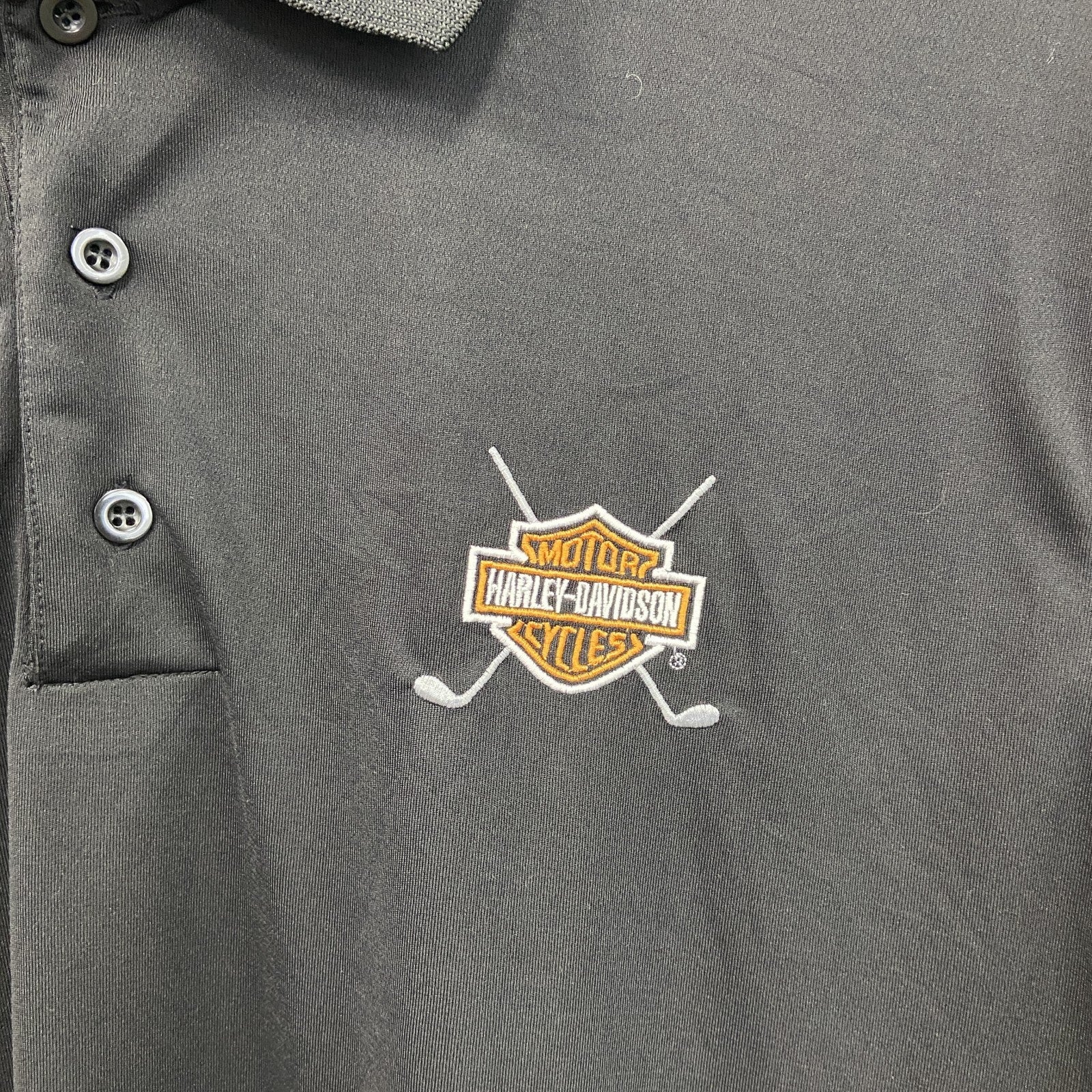 HARLEY DAVIDSON　ハーレーダビッドソン　半袖ポロシャツ　ロゴ刺繡　黒　ブラック　XLサイズ
