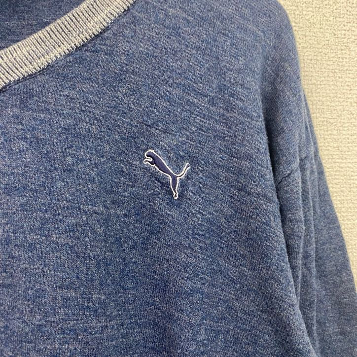 PUMA　プーマ　Vネックコットンニットセーター　紺　ネイビー　Lサイズ