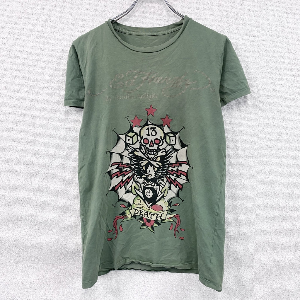 Ed Hardy　エドハーディー　半袖プリントTシャツ　アメトラ　タトゥー　緑　グリーン