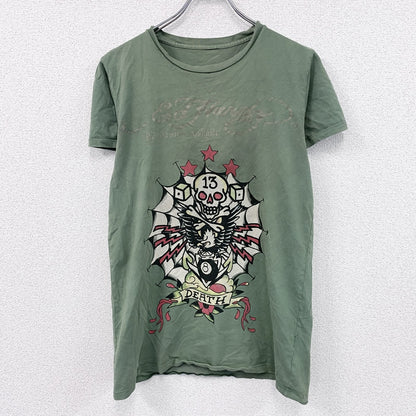 Ed Hardy　エドハーディー　半袖プリントTシャツ　アメトラ　タトゥー　緑　グリーン