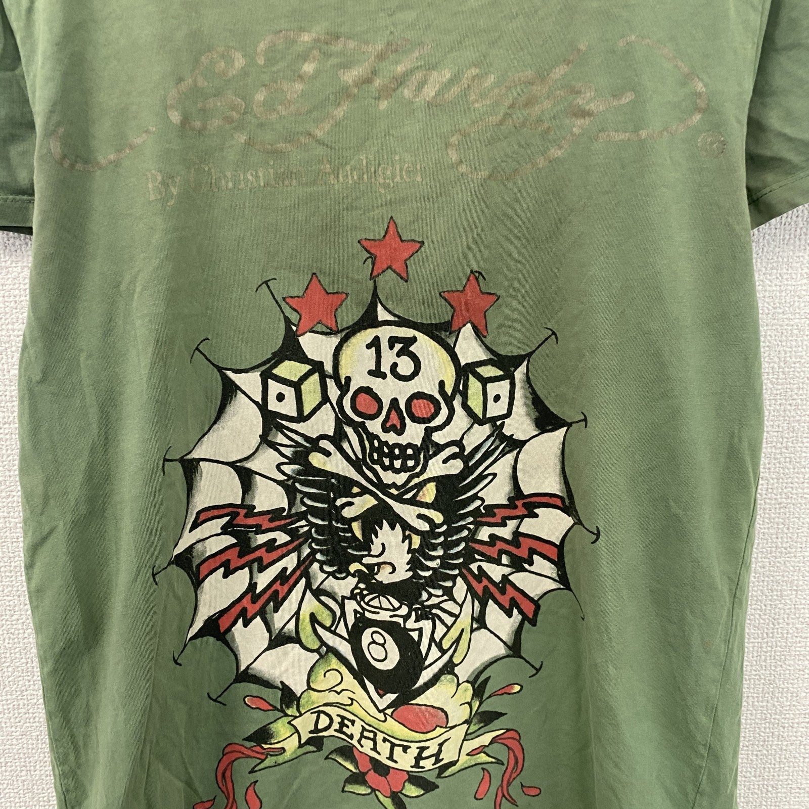Ed Hardy　エドハーディー　半袖プリントTシャツ　アメトラ　タトゥー　緑　グリーン