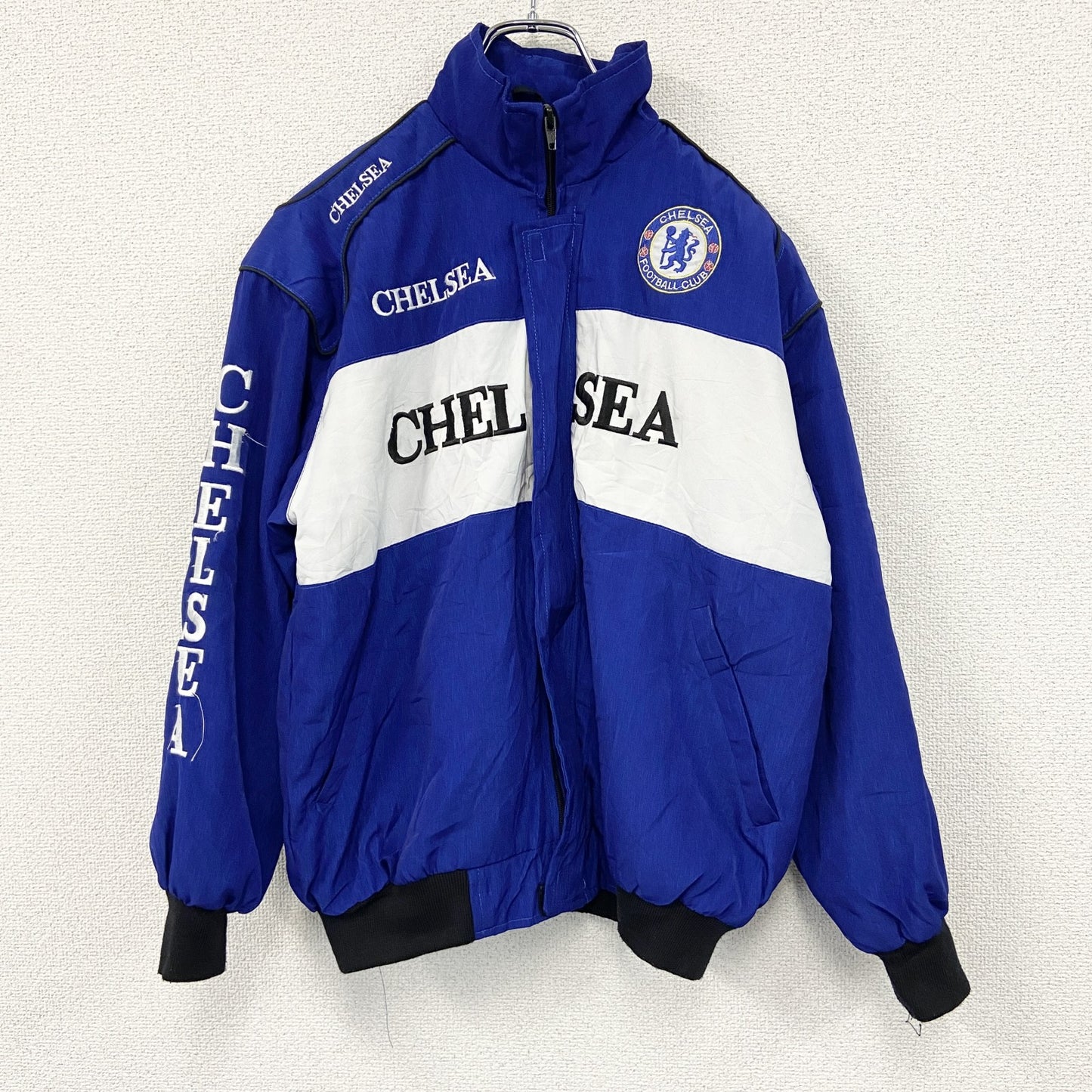CHELSEA　チェルシーFC　スタジアムジャケット　比翼仕立て　刺繍ロゴ　青　ブルー　XXLサイズ