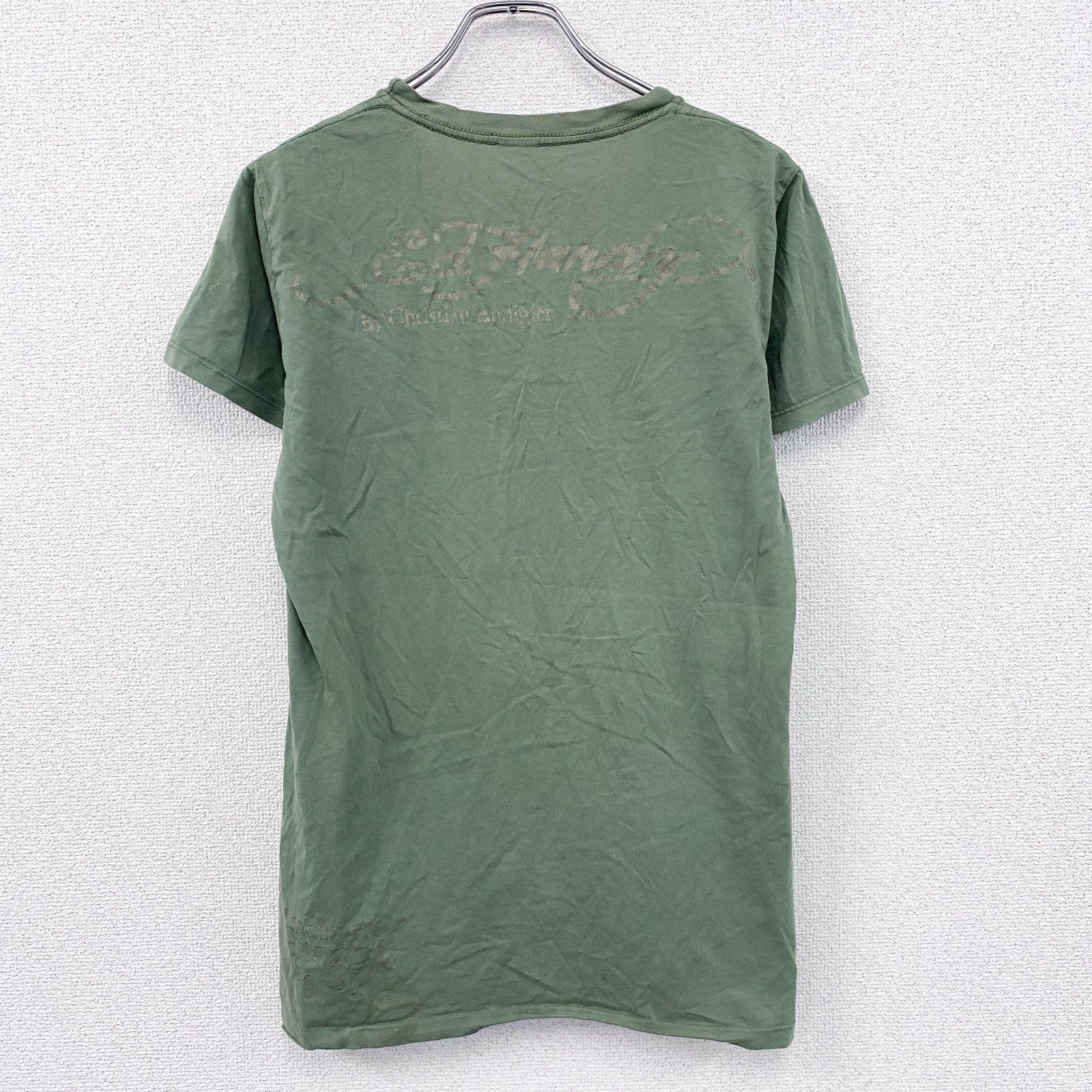 Ed Hardy　エドハーディー　半袖プリントTシャツ　アメトラ　タトゥー　緑　グリーン