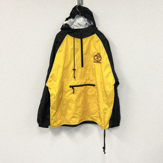 90s～　PORT&COMPANY　アノラックパーカー　刺繍ロゴ　ヴィンテージ　黒　ブラック　黄色　イエロー　XLサイズ