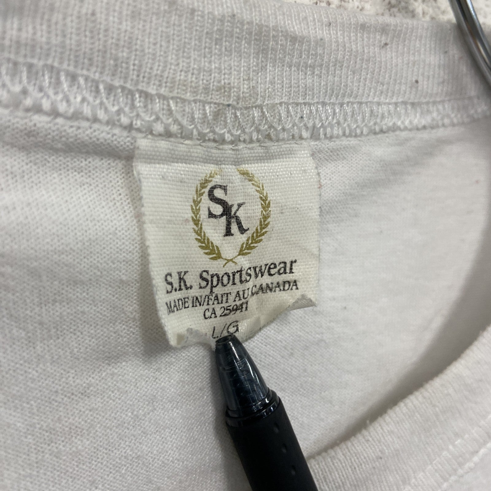 ～90s　S.K.Sportswear　半袖アニマルプリントTシャツ　ヴィンテージ　白　ホワイト　Lサイズ