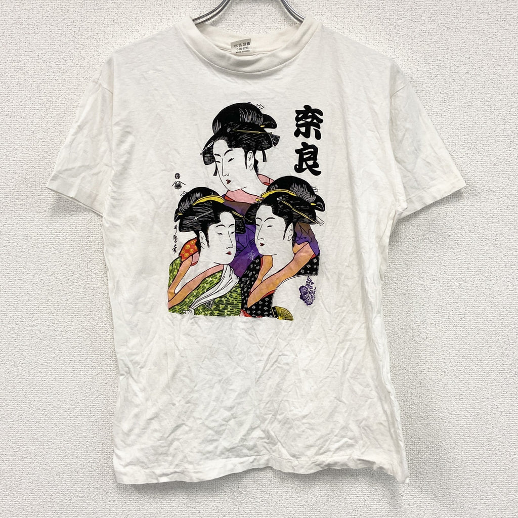 ～90s　半袖浮世絵プリントTシャツ　ヴィンテージ　シングルステッチ　白　ホワイト　LLサイズ