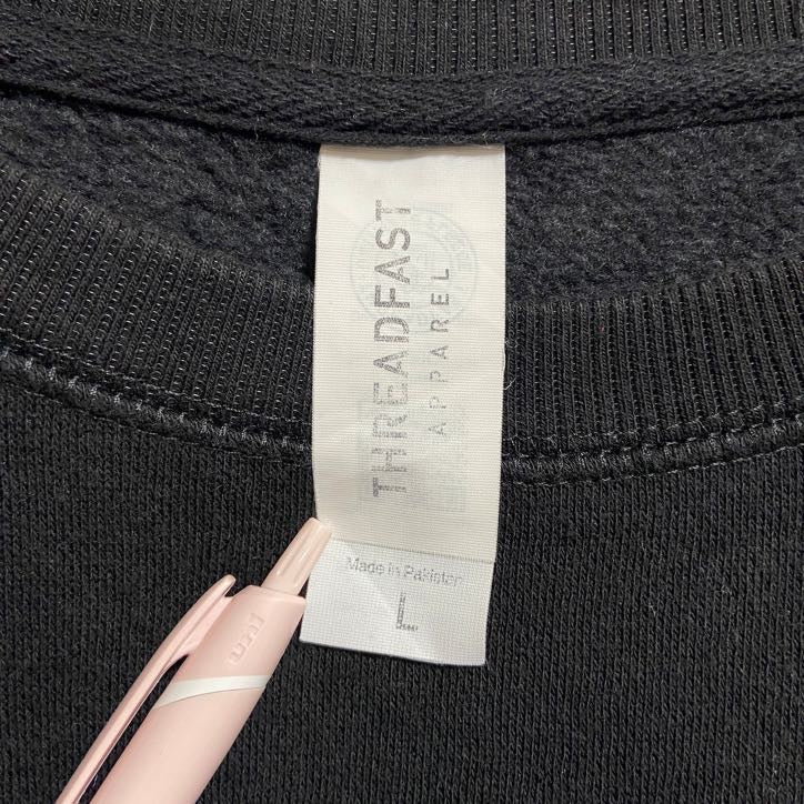 古着 used　THREADFAST　長袖ロゴプリントスウェット　トレーナー　クルーネック　黒　ブラック　レトロ　Lサイズ
